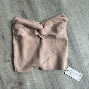 Light cream Twist Front Knit Bandeau Top